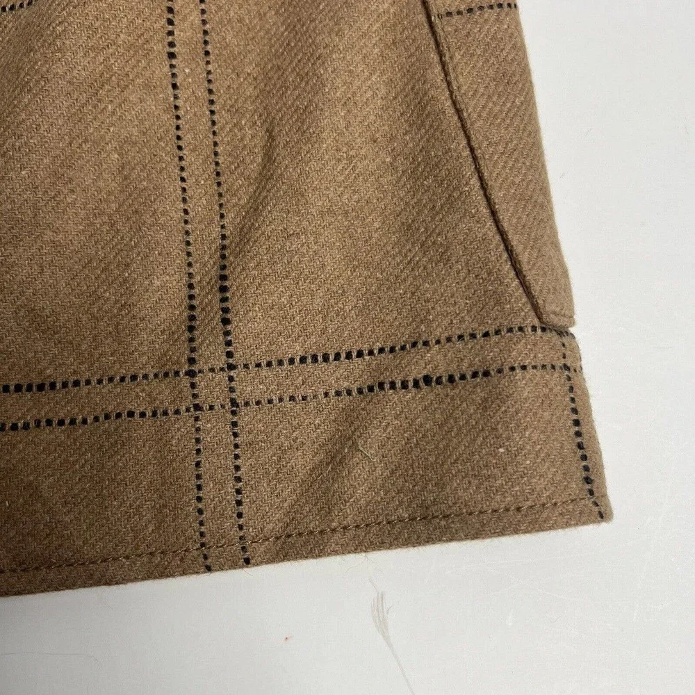 Madewell Zip Front Windowpane Mini Skirt Size 6 NWT Camel Brown Wool